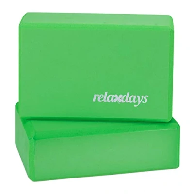 Obrázek Relaxdays Unisex blok na jógu pro dospělé, sada po 2 kusech, cvičení s tvrdou pěnou, protiskluzový, kostka (v x š h) 8 23 15 cm, zelená
