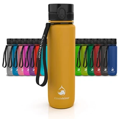 Obrázek coolrhino láhev na pití 650 ml pro sport, outdoor, do školy, fitness a děti vodu odolná proti vytečení bez BPA vhodná sycené kyseliny (Rhino Sun Yellow, ml)