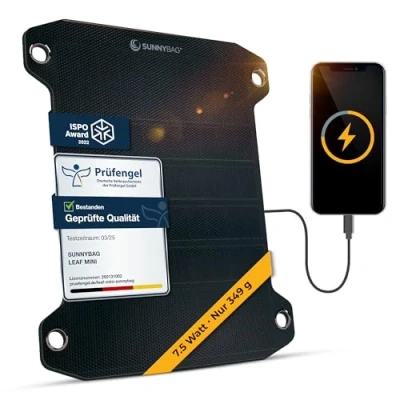 Obrázek Sunnybag Leaf pro 7,5 W přenosný solární panel lehký, efektivní, voděodolný flexibilní nabíječka s USB konektorem mobilní telefon, smartphone, powerbanka ideální turistiku,