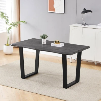 Obrázek Stůl jídelní, 140x80x75 cm, MDF deska, dekor šedý dub, kovová nohy ve tvaru U, černý matný lak HT F4214 GREY
