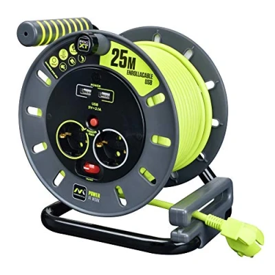 Obrázek Masterplug OME25162USL PX Pro XT Kabelaufwicklung mit USB Anschlüssen, 3680 W, 250 V, grau/pistaziengrün, 25M
