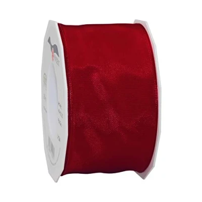 Obrázek PRÄSENT Lyon Band mit Drahtkante Bordeaux, 25 m Dekoband zum Verzieren &amp; Basteln, 60 mm Breite, leicht biegsames Schleifenband, für Festliche Dekos zu besonderen Anlässen