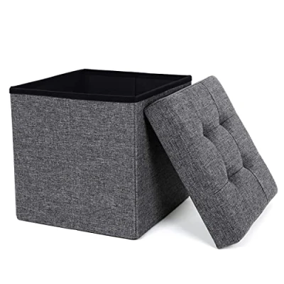 Obrázek SONGMICS sedací stolička s úložným prostorem, skládací stolička, kostka do obývacího pokoje, ložnice, 38 x cm, tmavě šedá LSF27Z