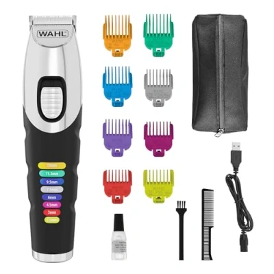 Obrázek Wahl Zastřihovač vousů Color Trim, inovativní barevně kódované vodicí hřebeny, provozní doba 240 minut, USB nabíječka, ideální pro fitness studio a cestování, precizně broušené čepele
