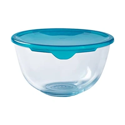 Obrázek Pyrex Classic Ciotola di vetro ad alta resistenza Con coperchio, Trasparente/Blu, 1 L
