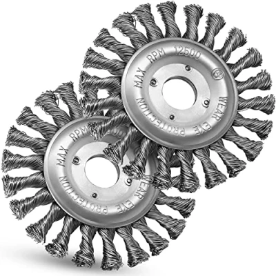 Obrázek S&amp;R Sada kulatých kartáčů 125 x 22,2 mm 2dílná, kulový kartáč s robustními opletenými drátěnými štětinami, kotoučový kartáč, ocelový drátěný vysokou životností pro úhlovou brusku
