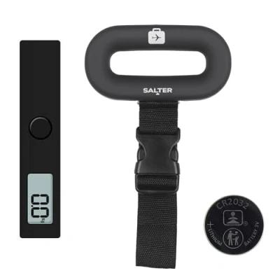 Obrázek Salter 9500 BKDCTMEU16 Digital Luggage Scale Suitcase Weighing Scales, Carry On Baggage Weight, Easy Grip Handle, 40 kg / 88 lbs Capacity, Secure Clip Fastening, Lightweight, Includes Battery
