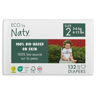 Obrázek Eco by Naty Baby Öko plenky ekologické prémiové bio z materiálů na bázi rostlin, ideální pro citlivou pokožku miminek (velikost 2 132 kusů) měsíční krabička