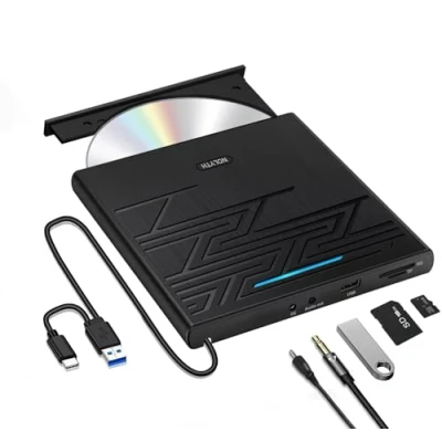 Obrázek NOLYTH externí DVD mechanika USB 3. 0 typ C přenosná CD/DVD RW vypalovačka s USB/SD/TF portem a audio výstupem, CD přehrávač pro laptop PC Windows 11/10 Mac MacBook iMac