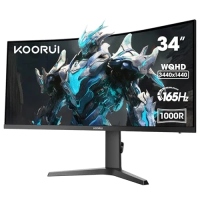 Obrázek KOORUI 34 palců Ultrawide Curved Gaming Monitor, PC obrazovka 165 Hz, 1 MS, 1000R, WQHD 3440 x 1440, VA, Adaptive Sync, 2xHDMI 100 Hz &amp; Display Port VESA 75 * mm, DCI P3 90%, nastavitelná