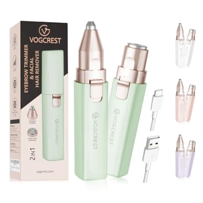 Obrázek VOGCREST Haarschneider, 2 in 1 Gesichtshaarentferner und Augenbrauentrimmer für Frauen wiederaufladbar, tragbar, mit LED Licht