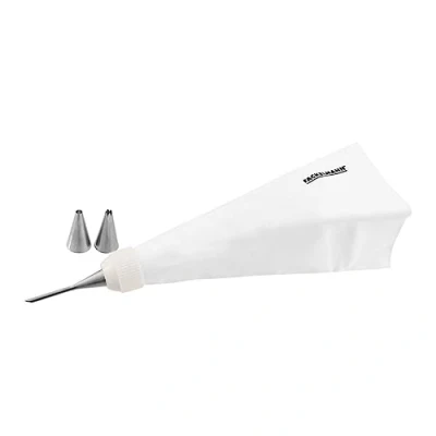 Obrázek FMprofessional Spritzbeutel Set mit 3 Tüllen, Edelstahl, Weiß/Silber, 31cm, 4 Einheiten