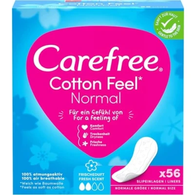 Obrázek Carefree Slipeinlagen Cotton Feel Normal mit Frischeduft, 100% atmungsaktiv, verleihen ein Gefühl von Komfort, Trockenheit und Frische, Größe Normal, (56 Stück)