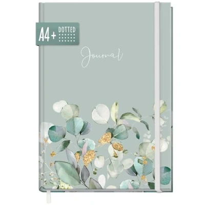 Obrázek paper&amp;you® Bullet Journal dotted A4+ s gumičkou &quot;Minty Leaves&quot; 156 stran, poznámkový blok tečkovaný, skicák, deník udržitelný a šetrný k klimatu