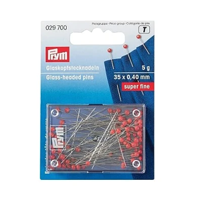 Obrázek Prym Špendlíky na skleněné hlavice, ocel, červená, 35 x 0,4 mm