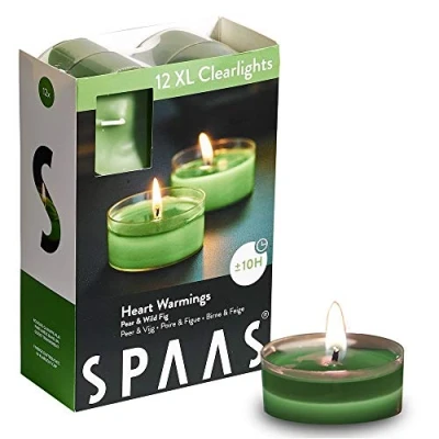 Obrázek Spaas 12 Maxi Duftenden Clearlights, Teelichter mit durchsichtigem Halter, ± 10 Stunden Heart Warmings 0392156.193 Frühlingsgrün D 57 mm x H 28