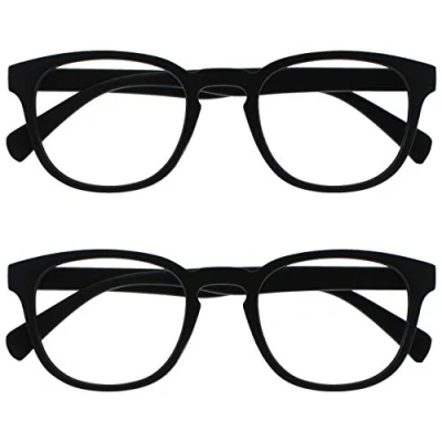 Obrázek OPULIZE Pop brýle na čtení balení po 2 kusech kulaté matné rámové pružinové panty odolné proti poškrábání černé pánské dámské RR2 1 +1. 50