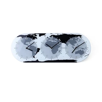 Obrázek NeXtime Nástěnné hodiny &quot;MONDIAL&quot;, se 3 ciferníky, ze skla, 50 x 18,6 cm