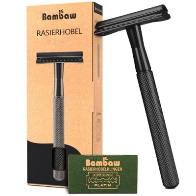 Obrázek pánskı holicí strojek černý kovový s dlouhou životností hoblík klasický na tělo pánský Saety Razor bez plastů Double Edge Bambaw