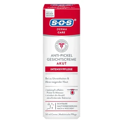Obrázek SOS Derma Care Akutní pleťový krém proti pupínkům (50 ml) lékařská péče o obličej černým tečkám a vylepšený vzhled pleti po 4 týdnech problematické kůži mikrostříbro
