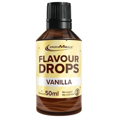 Obrázek IronMaxx Flavour Drops vanilka 50 ml bez kalorií &amp; cukru veganské aromatické kapky pro sladění potravin praktické kapátko