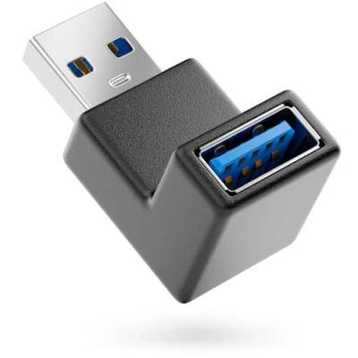 Obrázek deleyCON USB 3. 0 úhlový adaptér 90 úhel zástrčka A k zdířce kompatibilní se všemi kabely optimální vedení kabelů