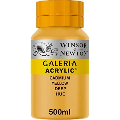 Obrázek Winsor &amp; Newton Akrylová barva Galeria 2150115, vysoká pigmentace, stálobarevná, máslová konzistence, 500 ml hrnec kadmiově žlutá tmavá