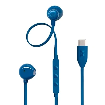 Obrázek JBL Tune 305 C sluchátka do uší s kabelem Pure Bass Sound, mikrofonem a přípojkou USB modrá