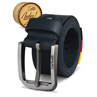 Obrázek Cartvelli Prémiový pánský kožený pásek Made in Germany s dárkovou krabičkou z pravé kůže 40 mm, Námořnická modrá