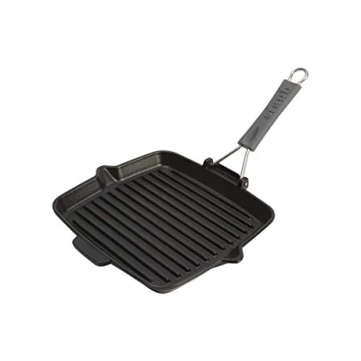 Obrázek STAUB Litinová grilovací pánev se silikonovou rukojetí, vhodná pro indukci, čtvercová 24 cm, černá