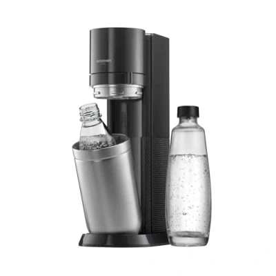 Obrázek SodaStream výrobník sody Duo přechod bez bombičky CO2, 1x 1l skleněná láhev a plastová vhodná do myčky, výška: 44 cm, barva: titan, 19,1 x 36,6 44,5 cm