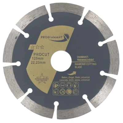 Obrázek PRODIAMANT Diamantový řezný kotouč 125 mm univerzální na kámen, beton, žulu, zdivo, cihly, příslušenství, úhlová bruska