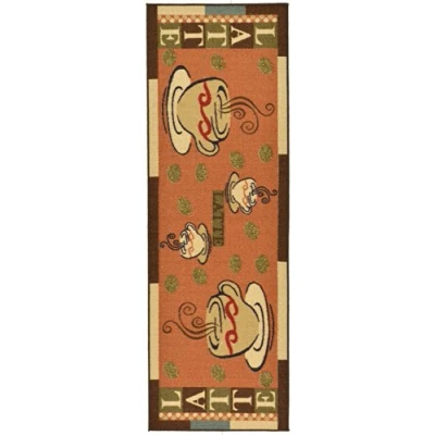 Obrázek Ottomanson Sara&#039;s KitchenKolekce Kobercový běhoun s gumovou zadní stranou a designem šálků na kávu, 50 cm x 150 cm, tmavě oranžová