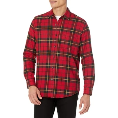 Obrázek Amazon Essentials Herren Langarmhemd aus Flanell (in Übergröße erhältlich), Schwarz Rot Gelb Großes Karo, L