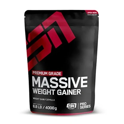 Obrázek ESN Masivní Weight Gainer, Vanilla Ice Cream, 4 kg, ideální pro hmotnostní fázi, až 536 kcal na porci, prášek tvorbu hmoty a přibývání, testovaná kvalita vyrobeno v Německu