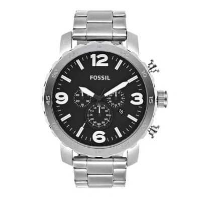 Obrázek Fossil Hodinky Nate pro muže, quartzový strojek chronograf s koženým páskem z ušlechtilé oceli nebo koženého náramku, stříbrná, Náramek