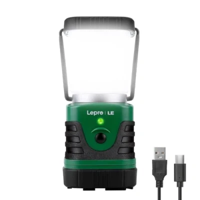 Obrázek LE LED kempingová lampa cestovní, super světlé dobíjecí světlomety s obloukem a háčky, 4 stupně stmívání, nouzové světlo pro případ výpadku proudu, turistiku, případy, výpadky atd., 1 kus
