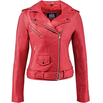 Obrázek Urban Leather Perfecto Retro dámská kožená bunda červená jehněčí napa, červená, velikost 3XL 48, UR 197