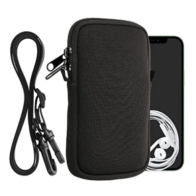 Obrázek kwmobile pouzdro na mobilní telefon pro smartphony L 6,5&quot; neoprenové mobil černé se šňůrkou s řetízkem 16,5 x 8,9 cm vnitřní rozměry