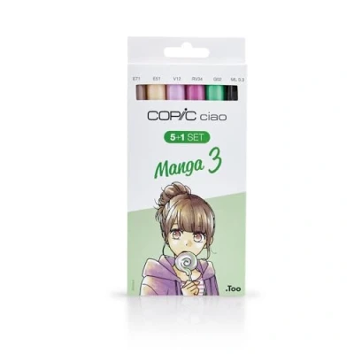 Obrázek COPIC Ciao Marker 5+1 sada &quot;Manga 3&quot;, 5 univerzálních layoutmarkerů se středně širokým a jedním štětcovým hrotem, vč. 1 multiliner 0,3 mm