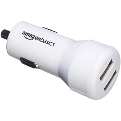 Obrázek Amazon Basics Nabíječka do auta pro přístroje Apple a Android, USB přípojka: 2 vstupy, 4,8 ampérů / 24 W, bílá