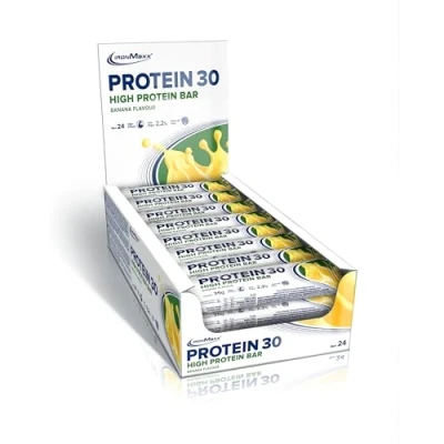 Obrázek IronMaxx Protein 30 proteinových tyčinek banán 24 x 35 g proteinové tyčinky bez palmového oleje s vitamíny vhodné pro stravu nízkým obsahem cukru a nízkosacharidovou