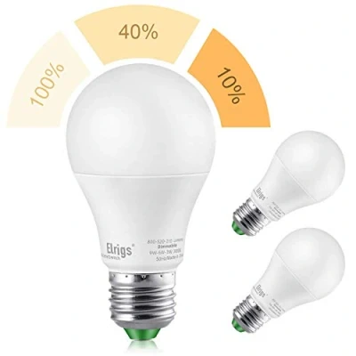 Obrázek Elrigs E27 LED žárovka, stmívání bez stmívače, 3 v 1 9W 3. 5W 2W, teplá bílá (3000 K), změna scény, nahrazuje 60W 25W 15W, 800/280/130 lumenů, balení 2 ks
