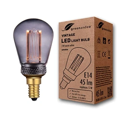 Obrázek greenandco LED žárovka Vintage Design pro náladové osvětlení E14 ST45 smoke 2 W 45 lm 1800 K extra teplá bílá 320 230 V bez blikání nestmívatelná Edison