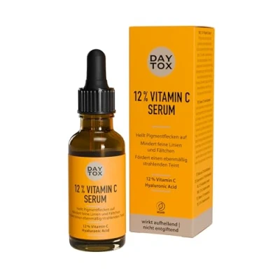 Obrázek DAYTOX sérum s vitaminem C, obličejové se 12 % vitamínem denní péče okamžitým efektem pro zářivou a stejnoměrnou pleť veganské, bez silikonů, vyrobeno v Německu 30 ml