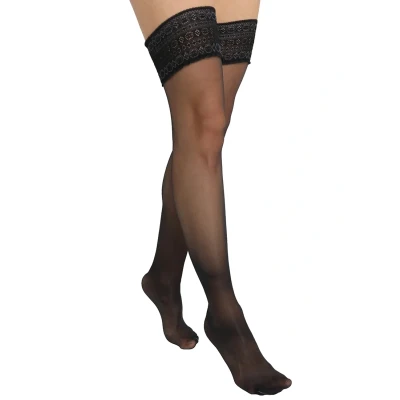 Obrázek Falke Seidenglatt 15 Denier STAY UPS Transparent Silky Nadkolenky, Ženy, Velikost: 35/37, Black