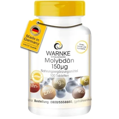 Obrázek Molybden 150 µg 100 tablet veganský esenciální stopový prvek varování vitálních látek německá lékárna kvalita