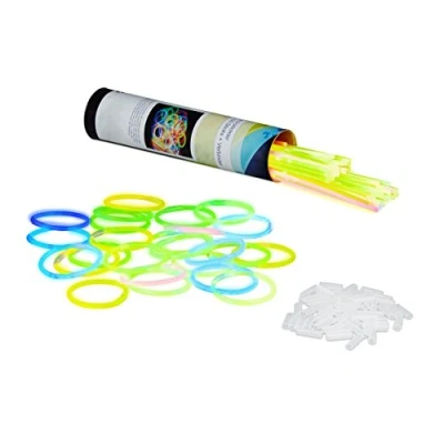 Obrázek Relaxdays 100 svítících tyčinek vč. 104 x 3D spojky, doba svícení 8 h, Glow Stick, světelné tyče profesionální kvalita, 7 barev mix