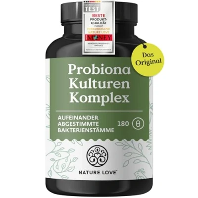 Obrázek Probiotický Komplex NATURE LOVE® Probiona 20 kmenů bakterií + bio inulin 180 kapslí odolných žaludečním šťávám dvojnásobně vysoká dávka: miliard CFU v denní dávce veganský výrobek, vyrobeno Německu