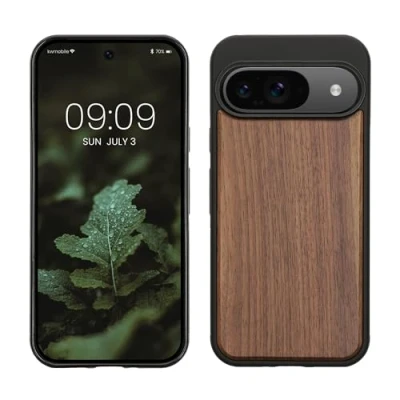 Obrázek kwmobile pouzdro kompatibilní s Google Pixel 9 / Pro dřevěné nárazuvzdorné na mobil TPU v tmavě hnědé